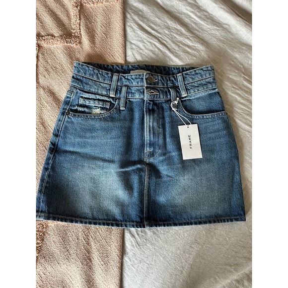 Frame Le Mini Denim Skirt Double Waist Band NWT 26 - Picture 3 of 8